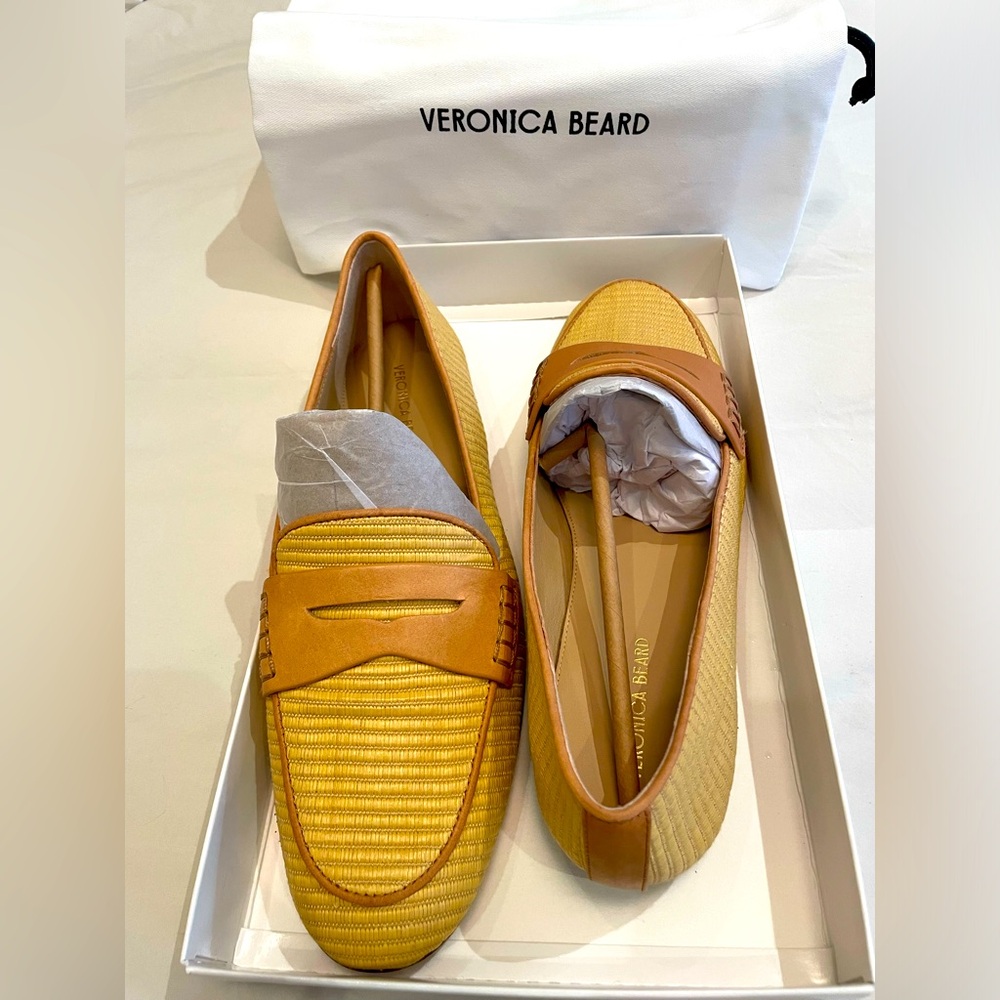 Veronica Beard penny loafer. Size 9.5 color is straw yellow / brown trim. New.